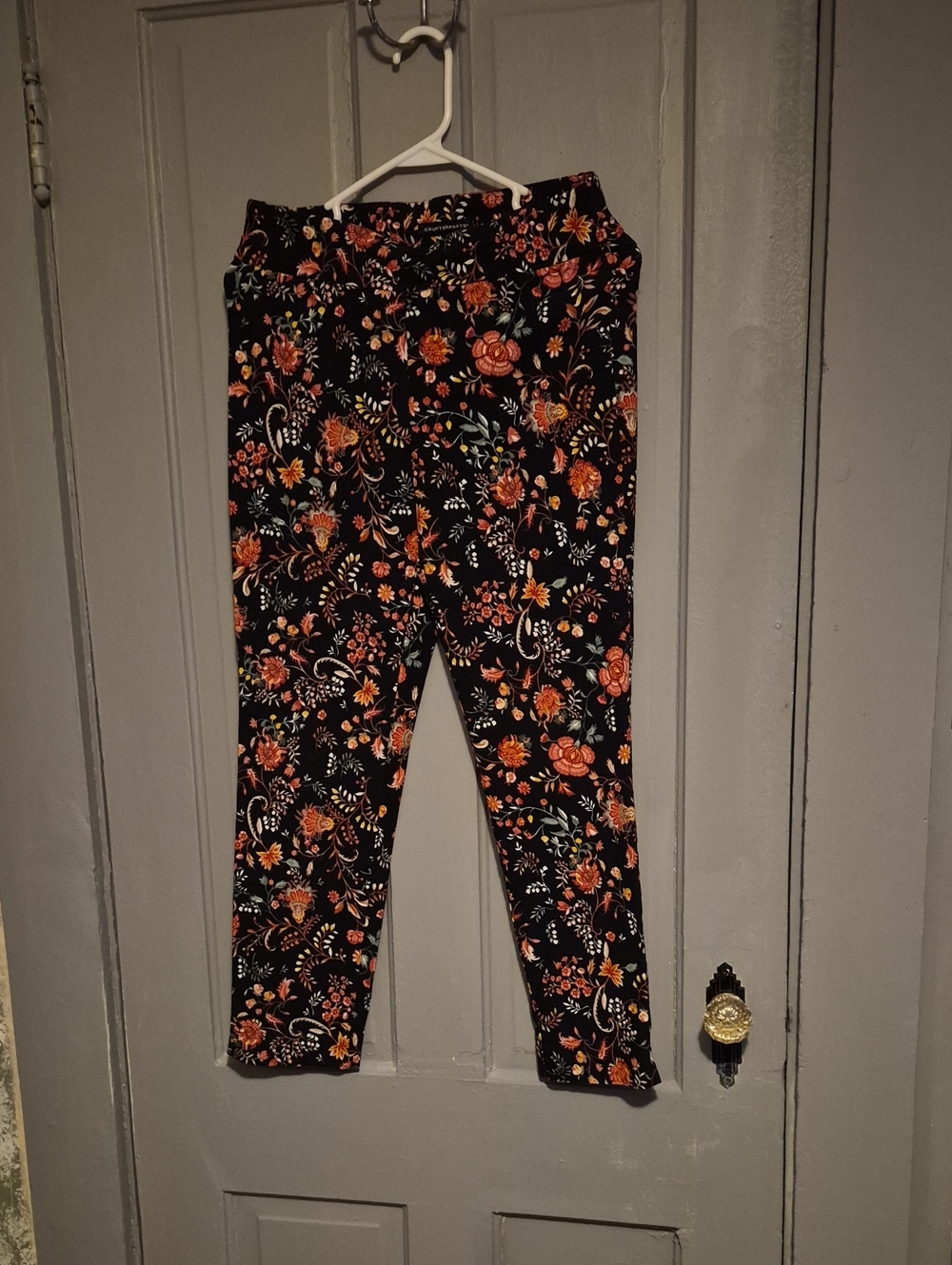 Counterparts Black Floral Wide-Leg Pants with Orange and Yellow Blooms